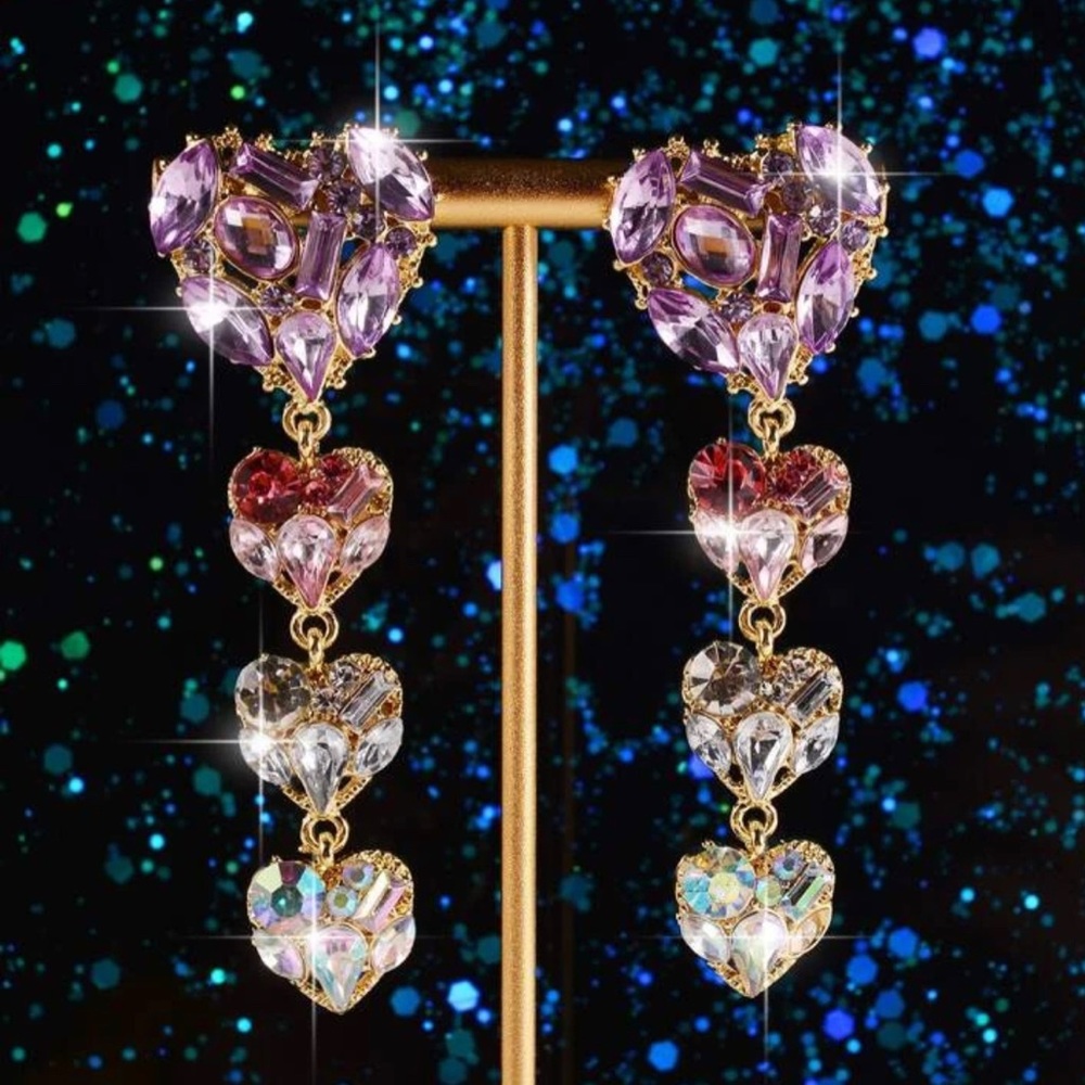Rhinestone Heart Drop Earrings